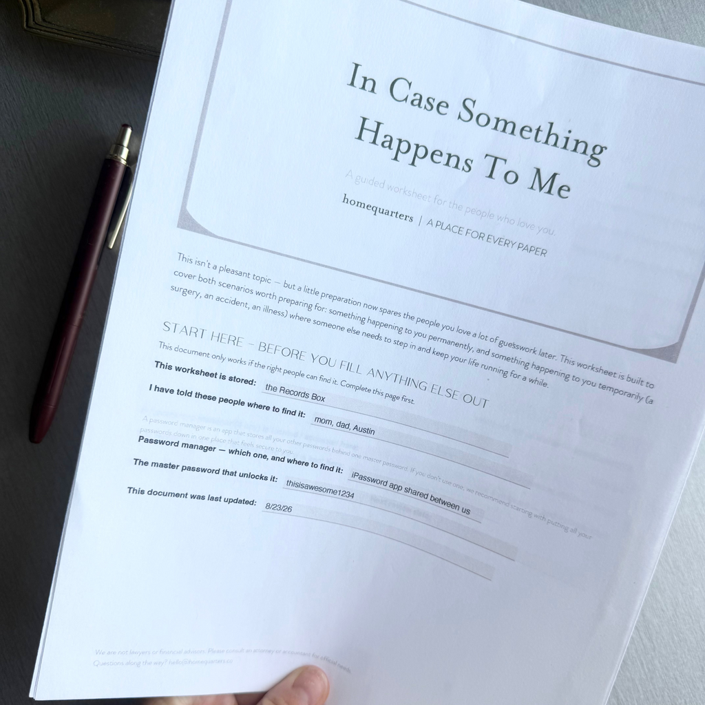 "In Case Something Happens to Me" PDF Worksheet
