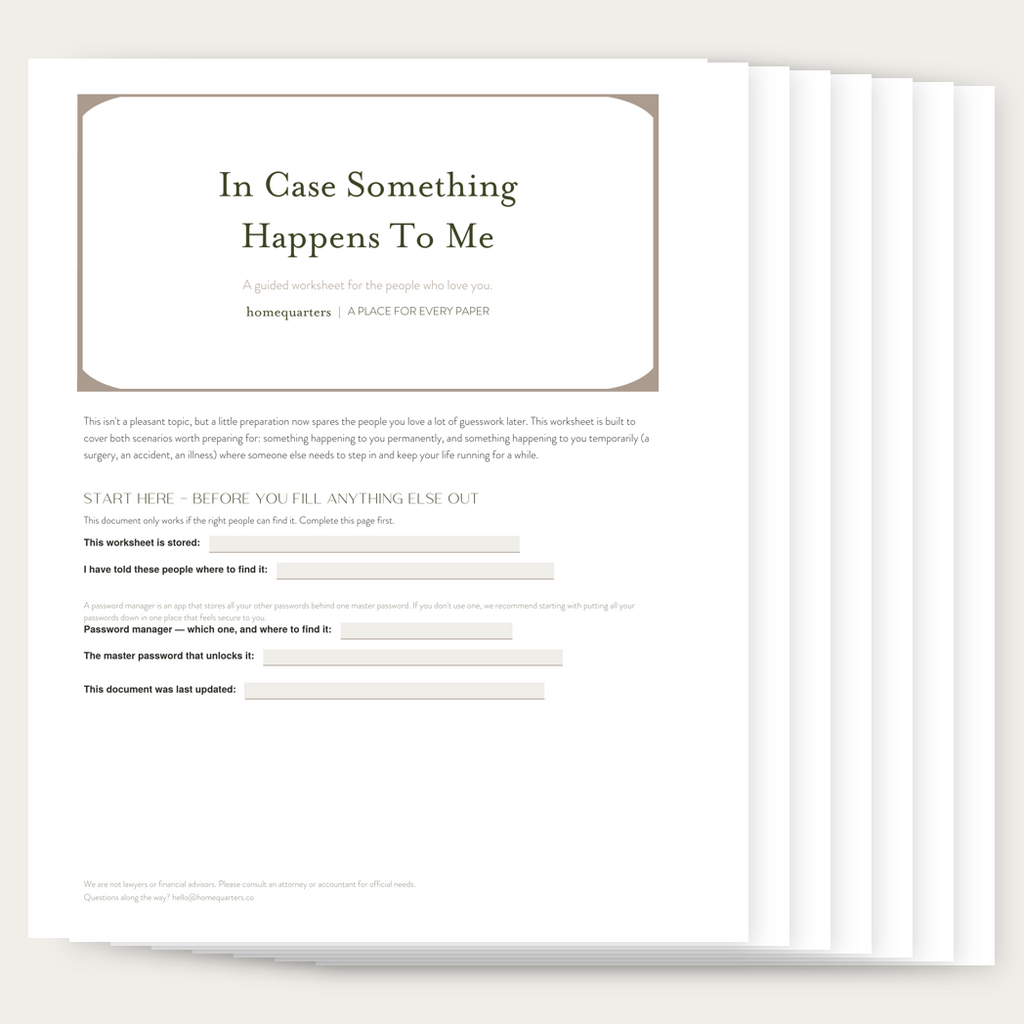 "In Case Something Happens to Me" PDF Worksheet