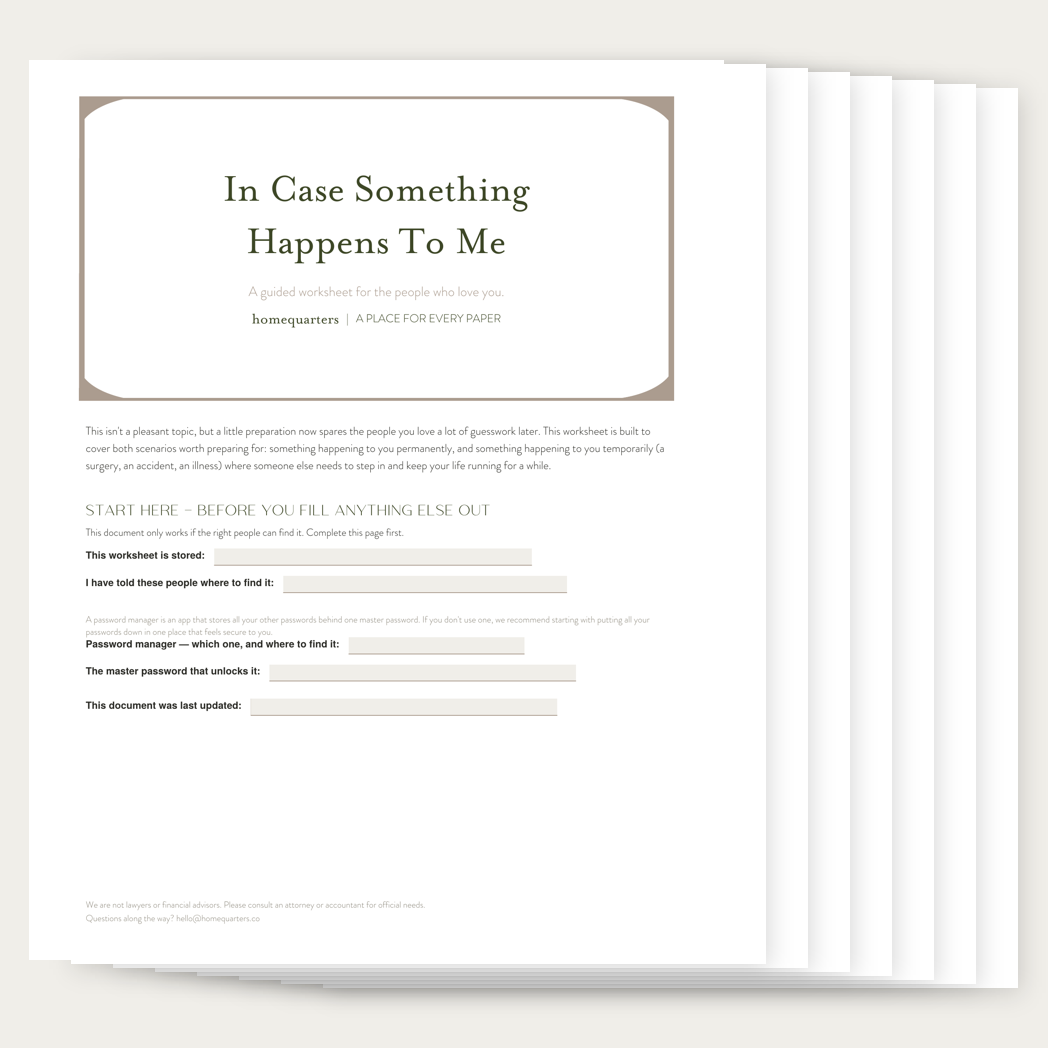"In Case Something Happens to Me" PDF Worksheet
